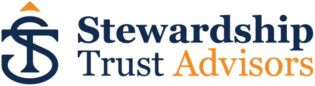 Logo of stewardship trust advisors with stylized "s" and "t" intertwined above the company name in blue and orange fonts.